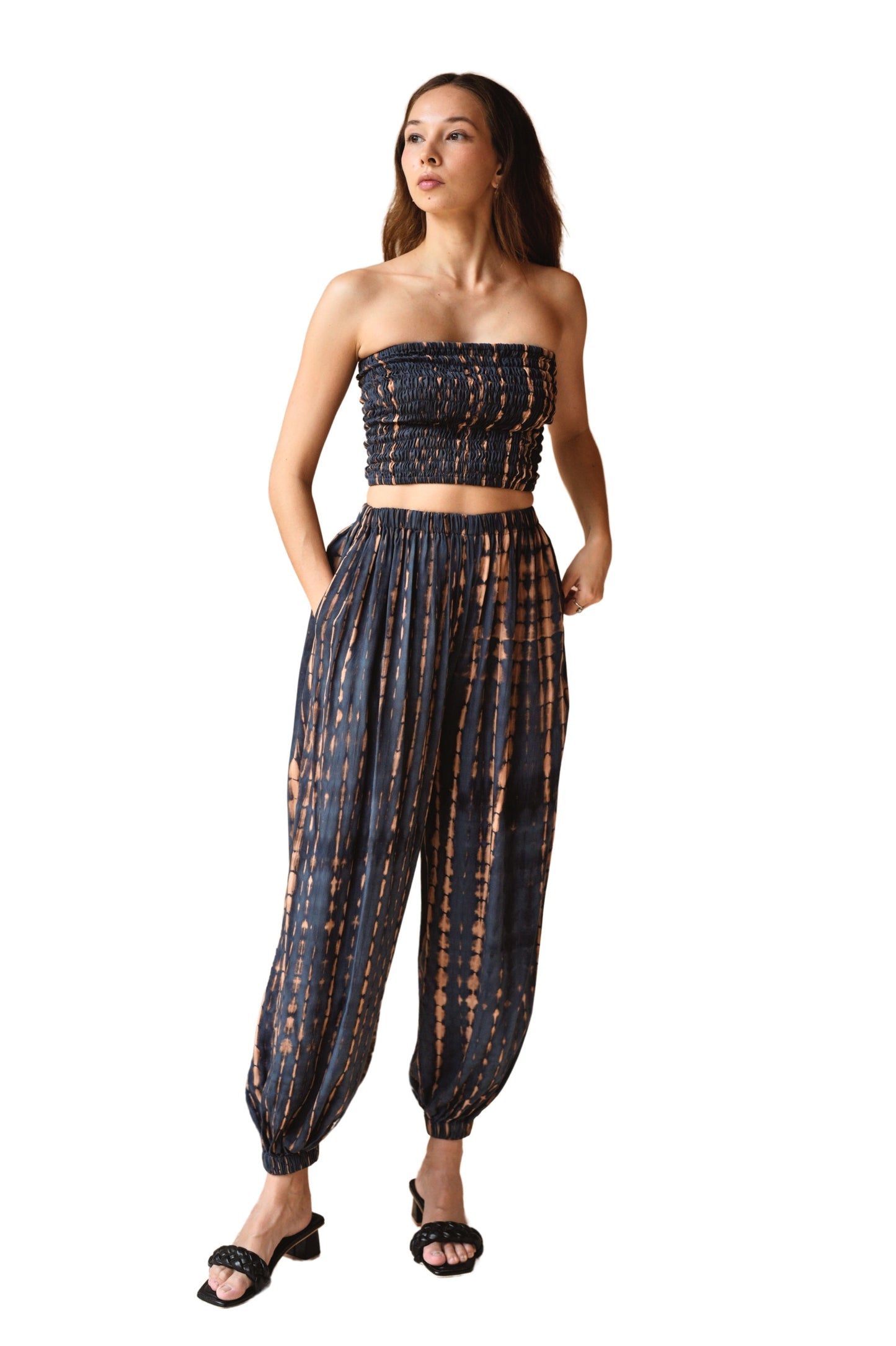 Jane Balloon Pants With Matching Tube Top Set in Deep Sea Blue