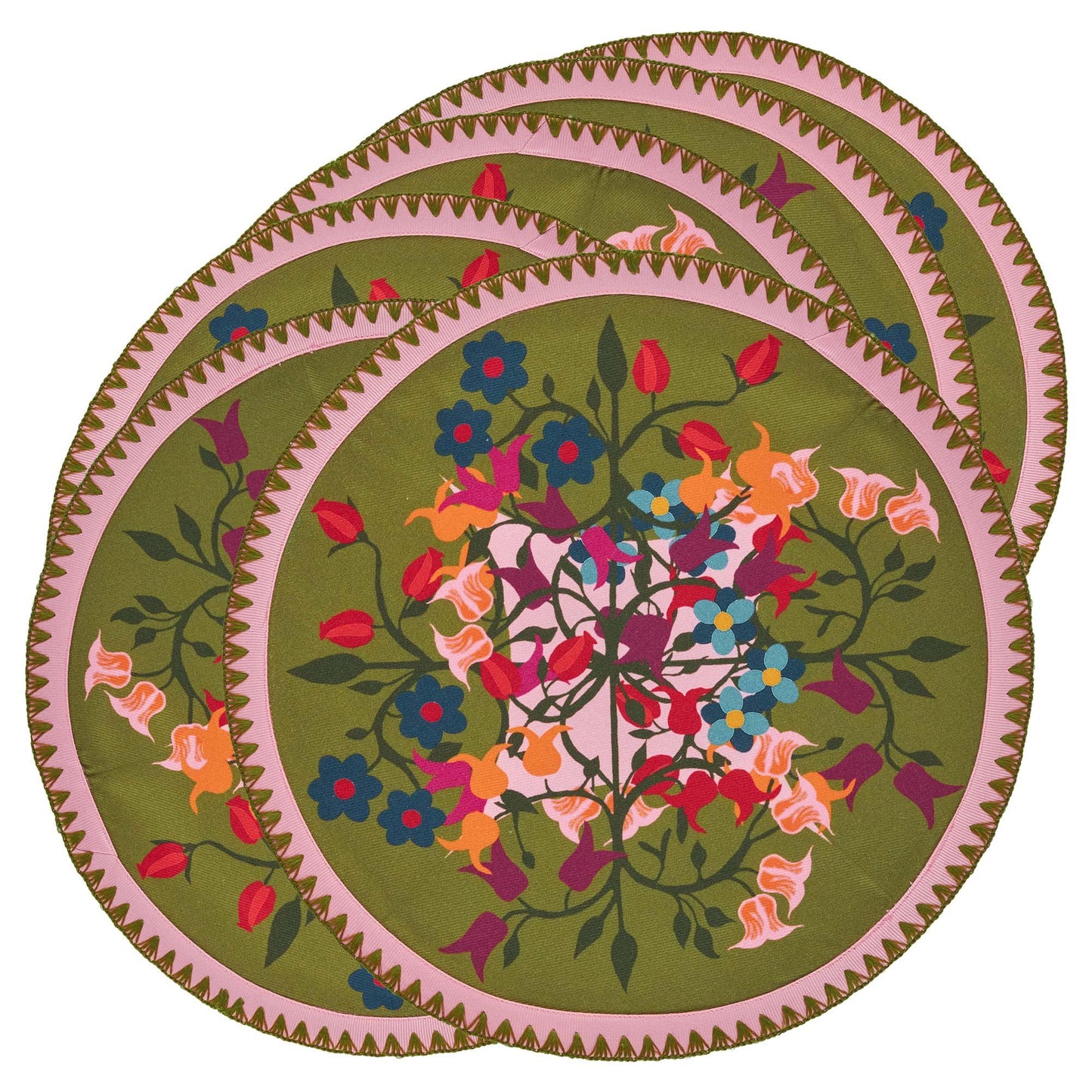 6 Round Placemats Blumen Green