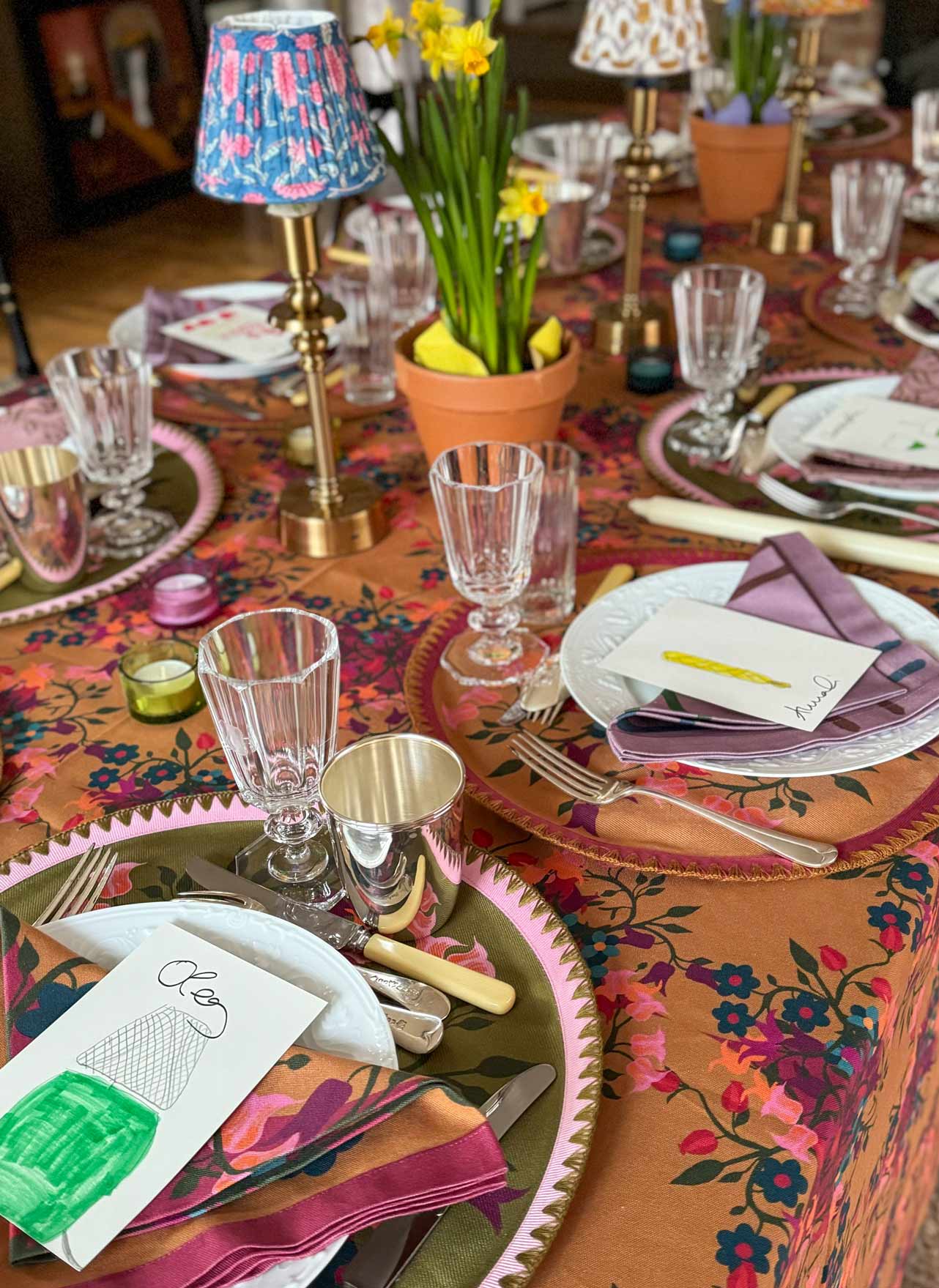 6 Round Placemats Blumen Green