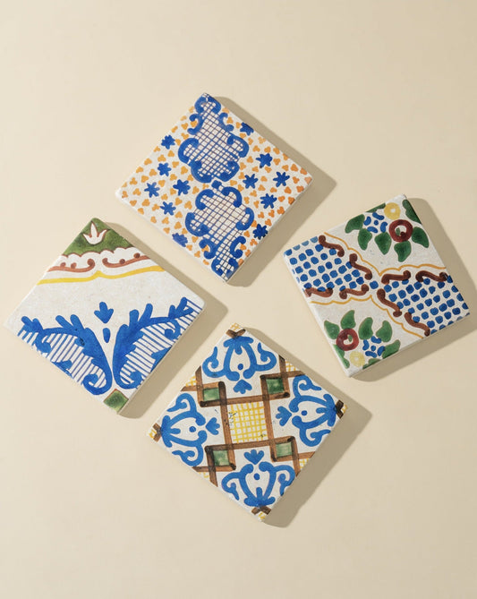 Vintage Patterned Marble Tiles Coasters | Set of 4