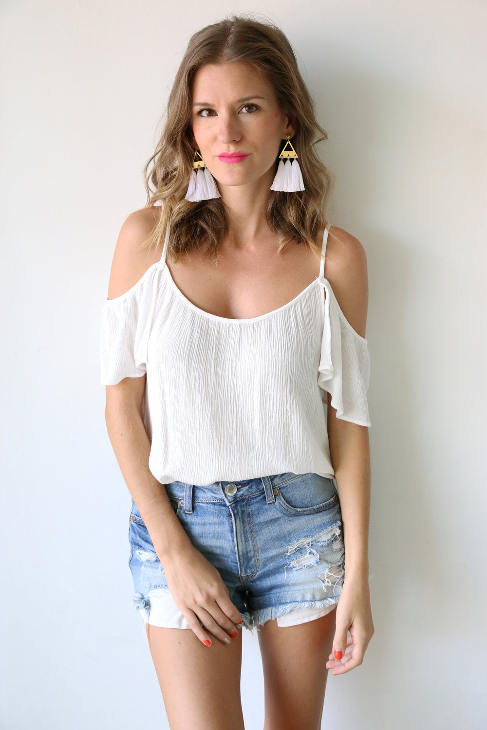 Trío Tassel Earring - White