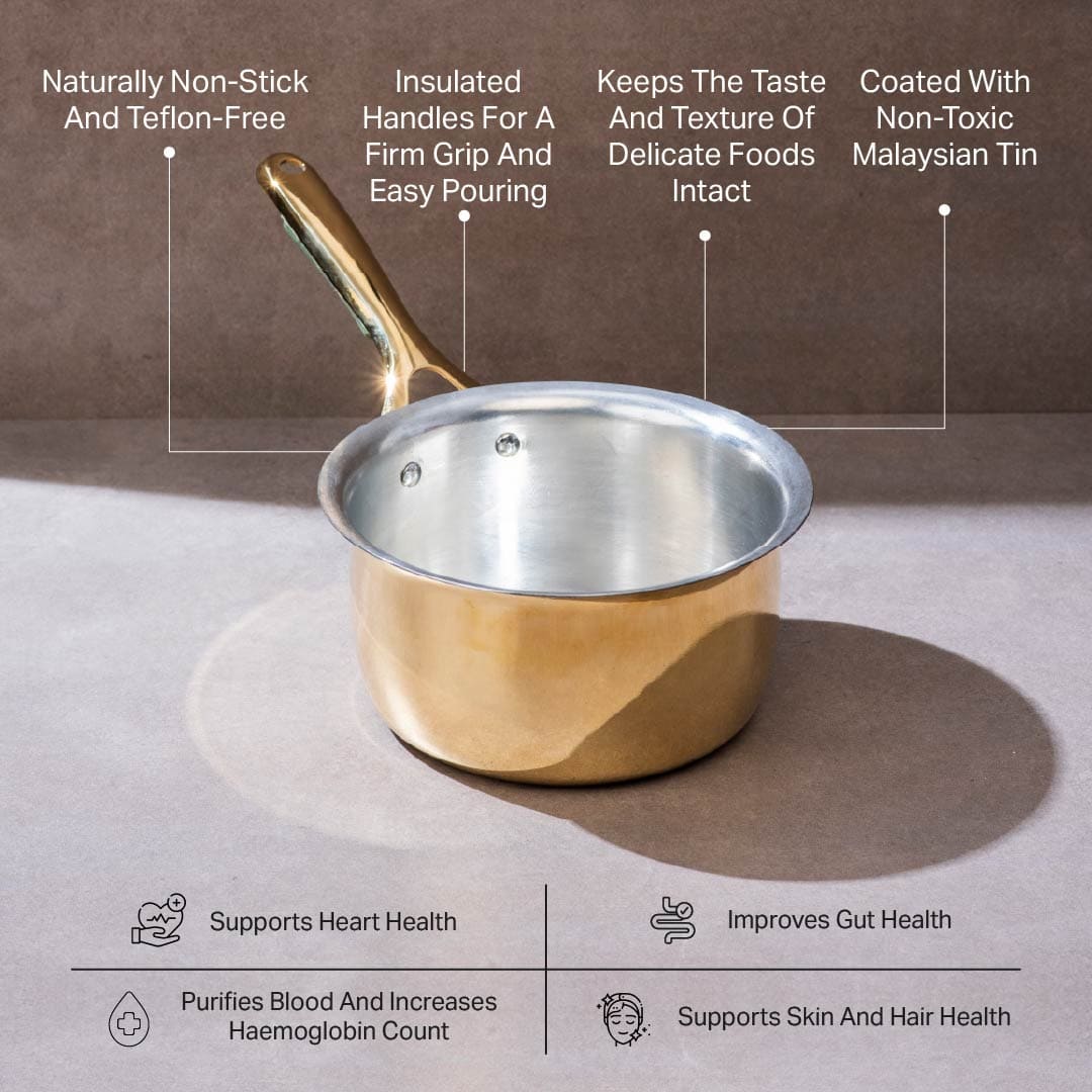 Set of 2 Brass Saucepans with Insulated handles (1.1 QT , 1.6 QT)