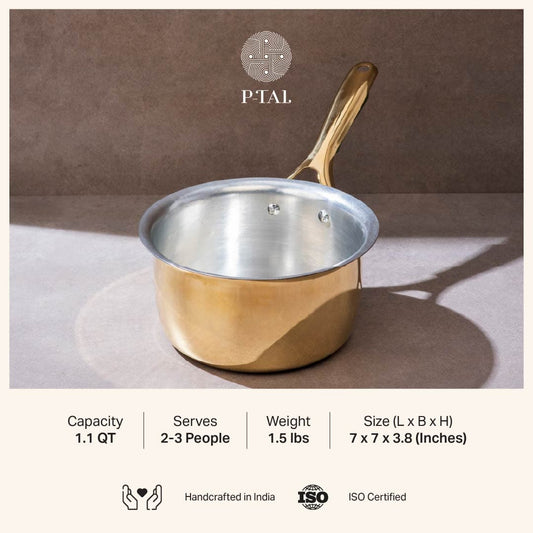 Set of 2 Brass Saucepans with Insulated handles (1.1 QT , 1.6 QT)