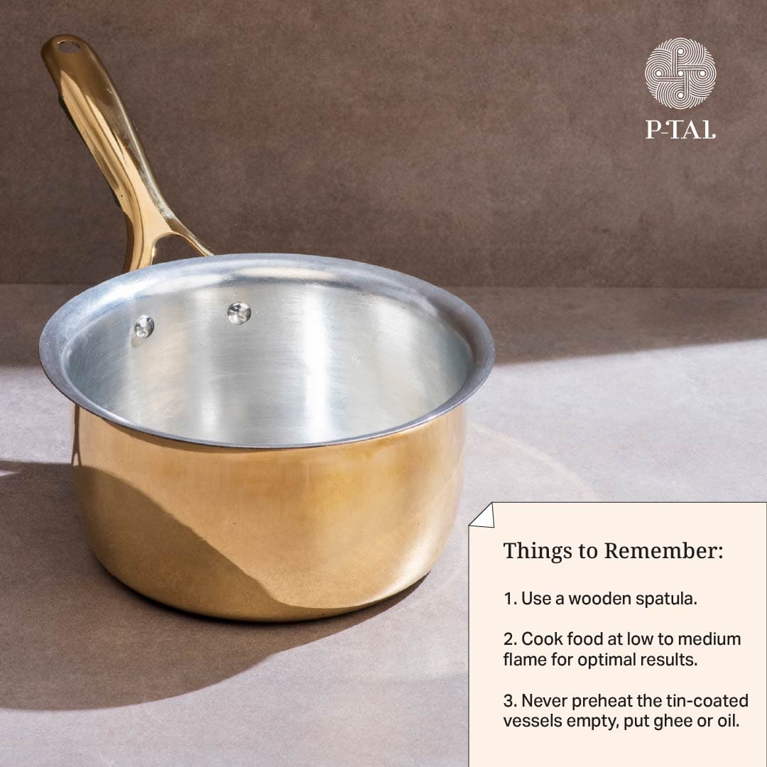 Set of 2 Brass Saucepans with Insulated handles (1.1 QT , 1.6 QT)