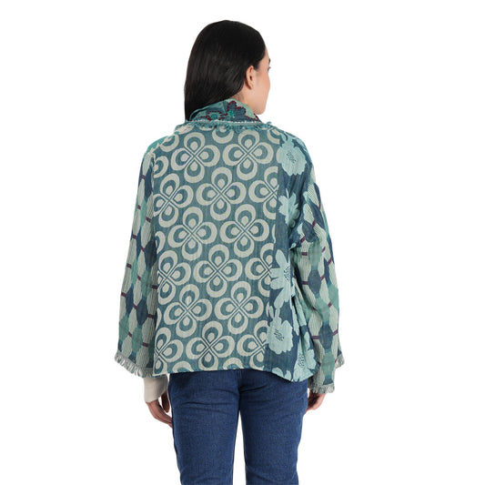 Textura Floral Kimono Jacket - Dusty Teal
