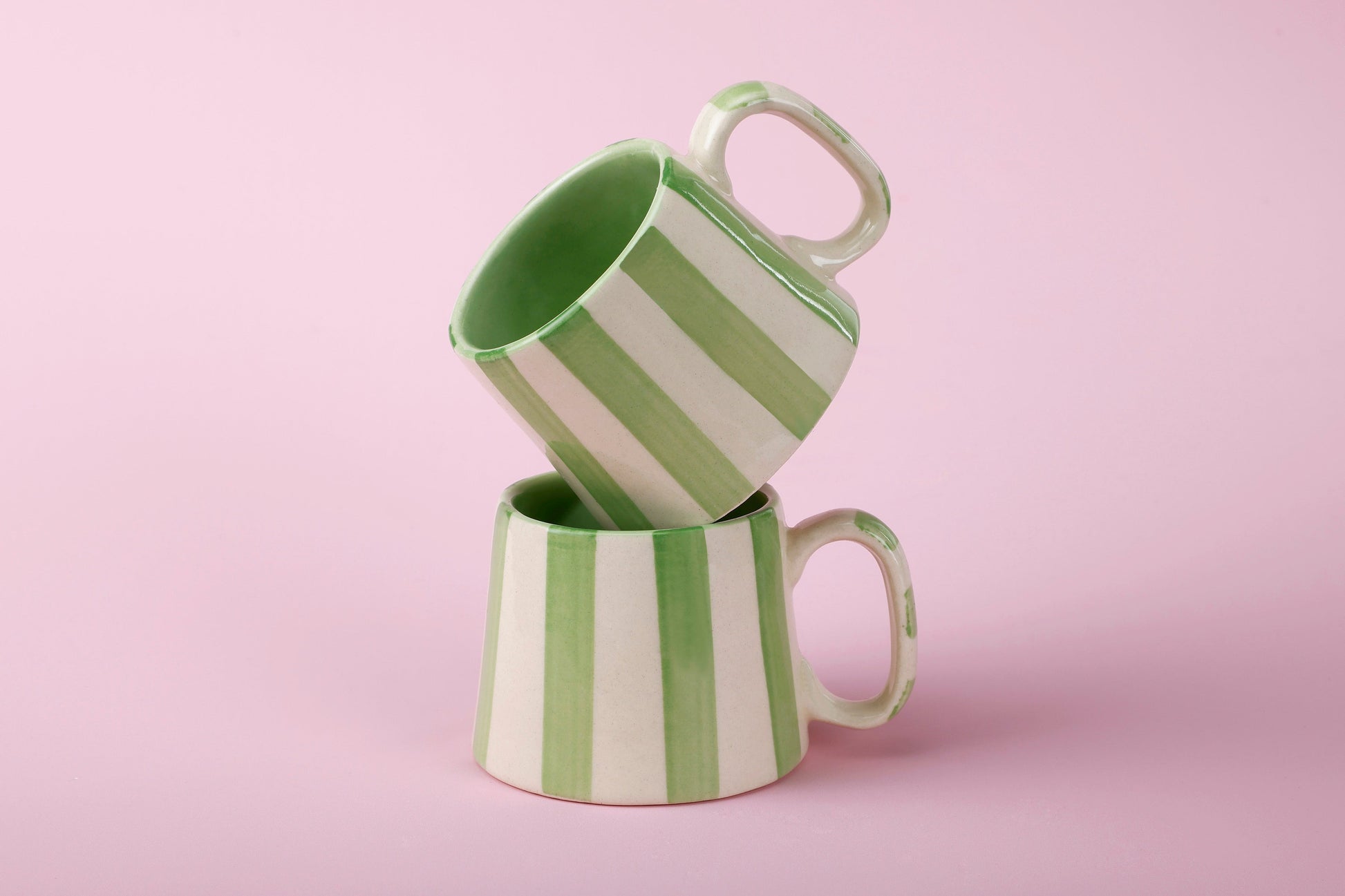 Ceramic Green Stripe  Coffee cup - 3.5 x 2.5 Inches ( Set of 2 )