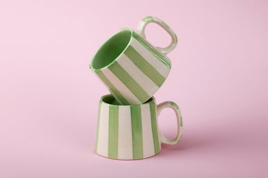 Ceramic Green Stripe  Coffee cup - 3.5 x 2.5 Inches ( Set of 2 )