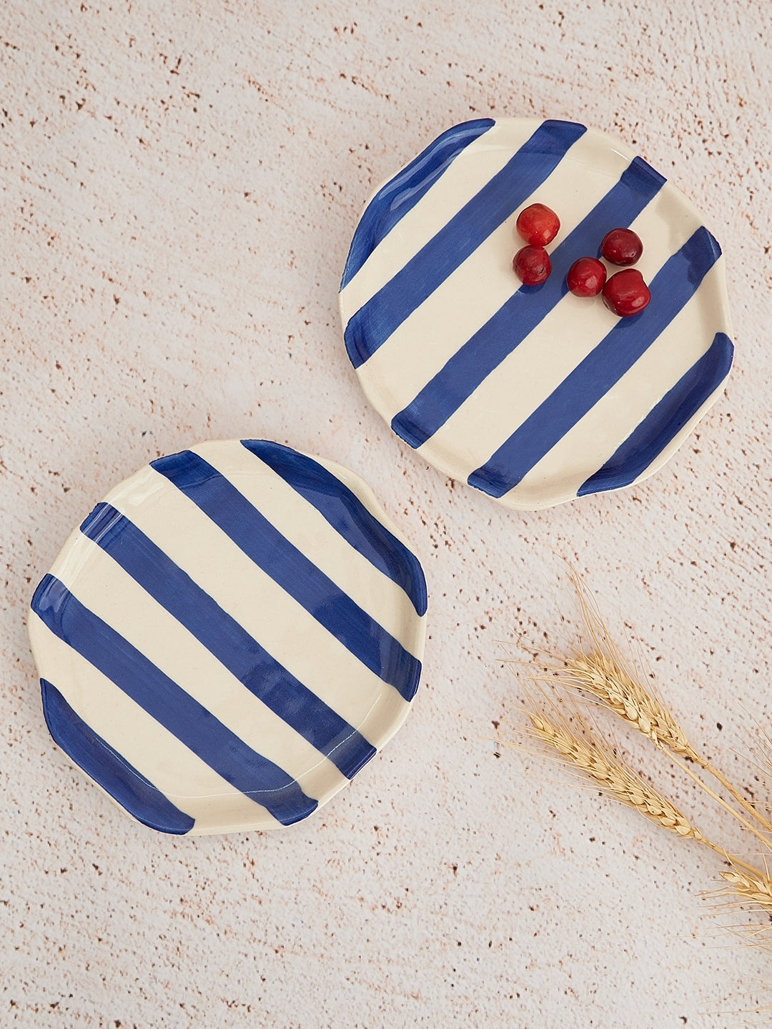 Ceramic Blue stripe plate, 6.3x6.3 Inches (Set of 4 )