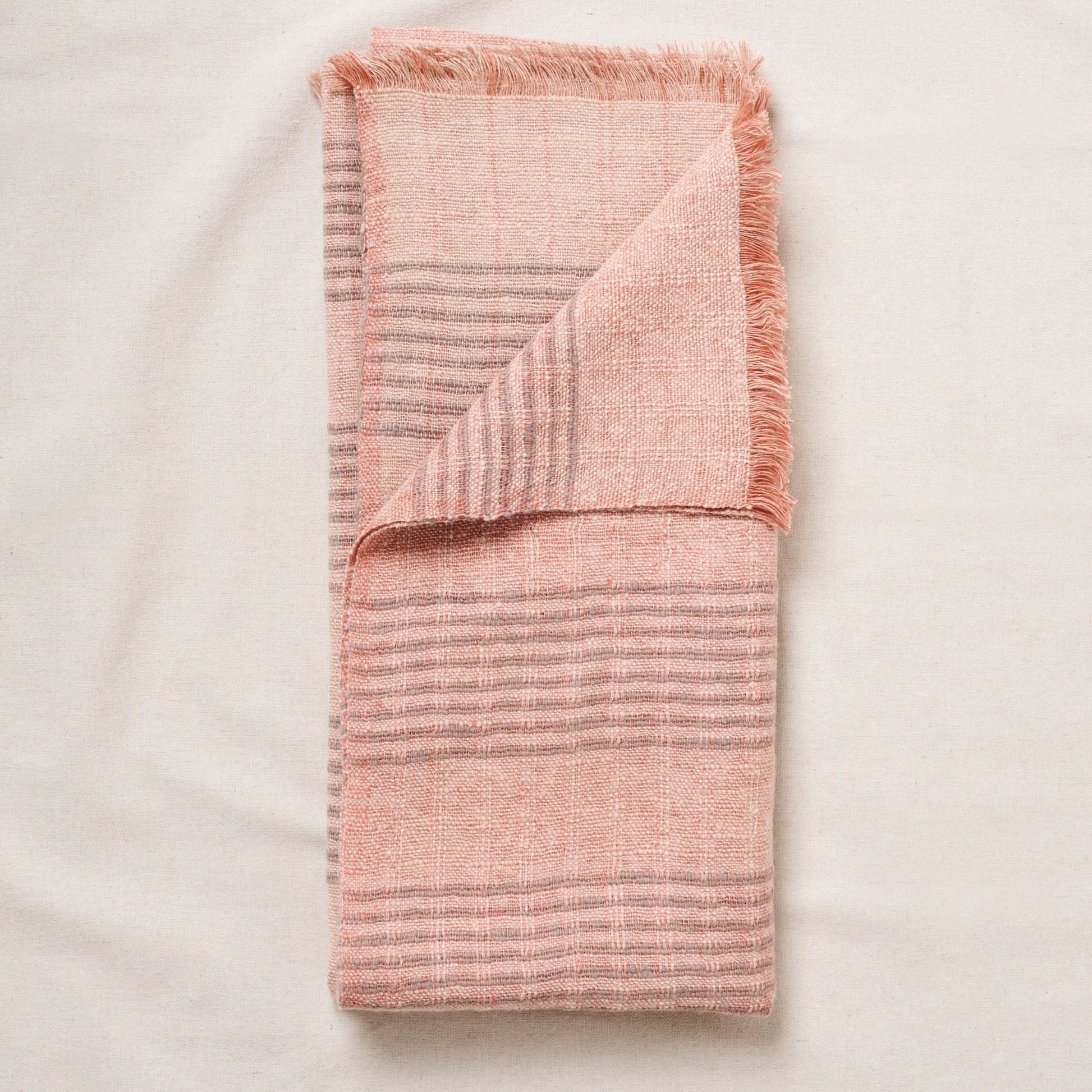 Silica Rose In Shades of Salmon Gray Stripes Pattern Soft Handwoven Merino Throw