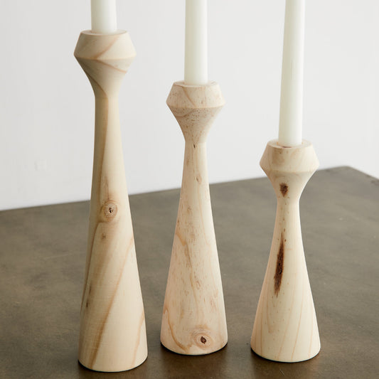 Tapered Diamond Wood Candle Holder in Cognac, Natural and Espresso