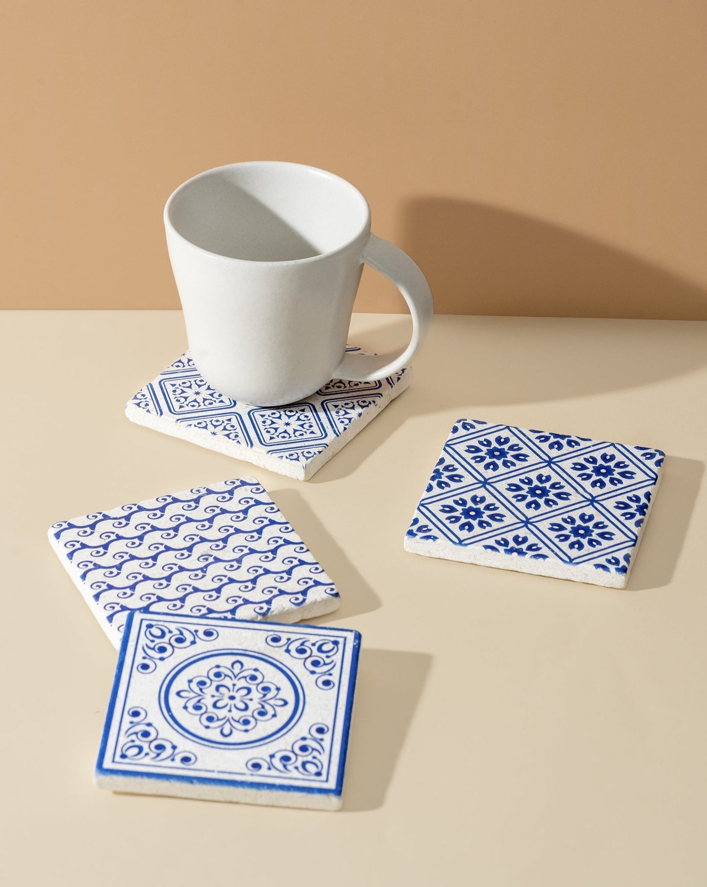 Mediterrenan Patterned Marble Tiles Coasters | Set of 4