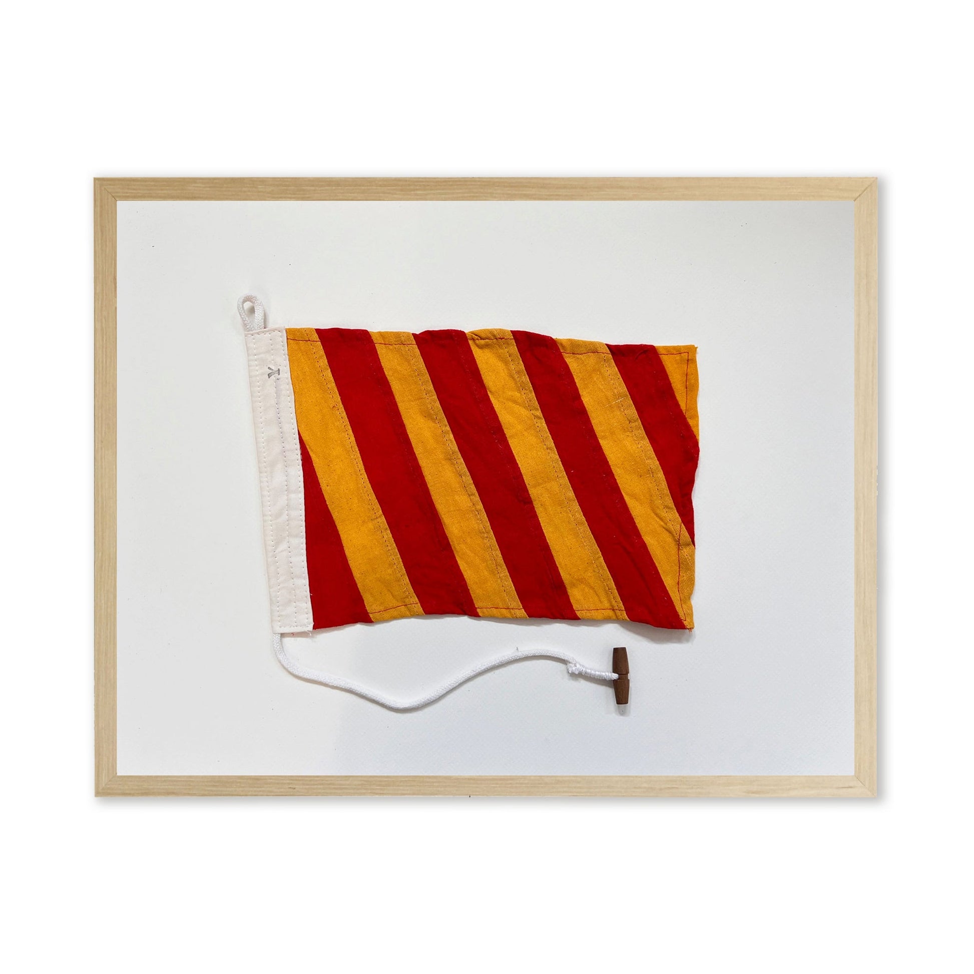 Red and Yellow Striped Flag in Natural Wooden Frame