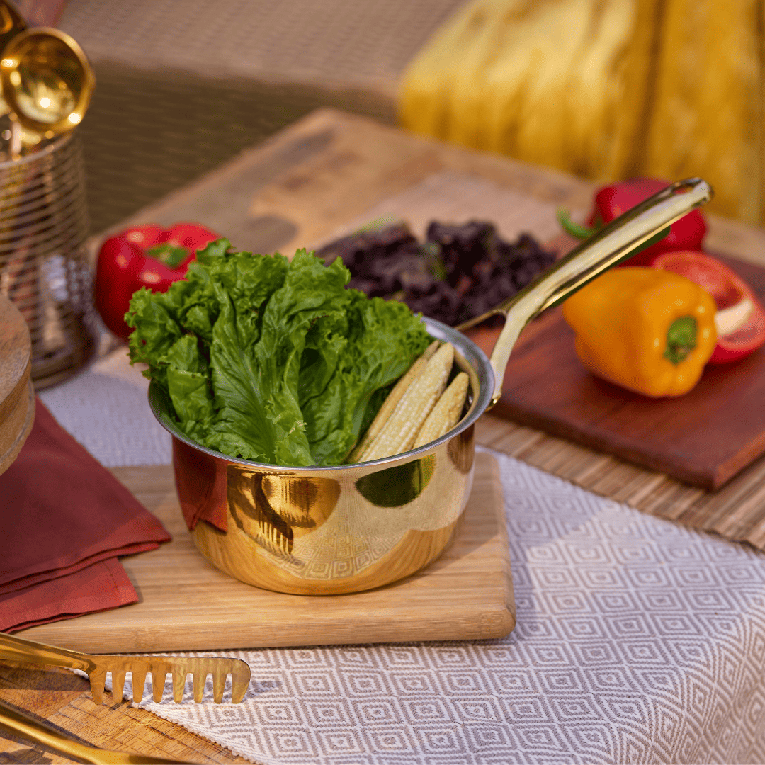 Set of 2 Brass Saucepans with Insulated handles (1.1 QT , 1.6 QT)