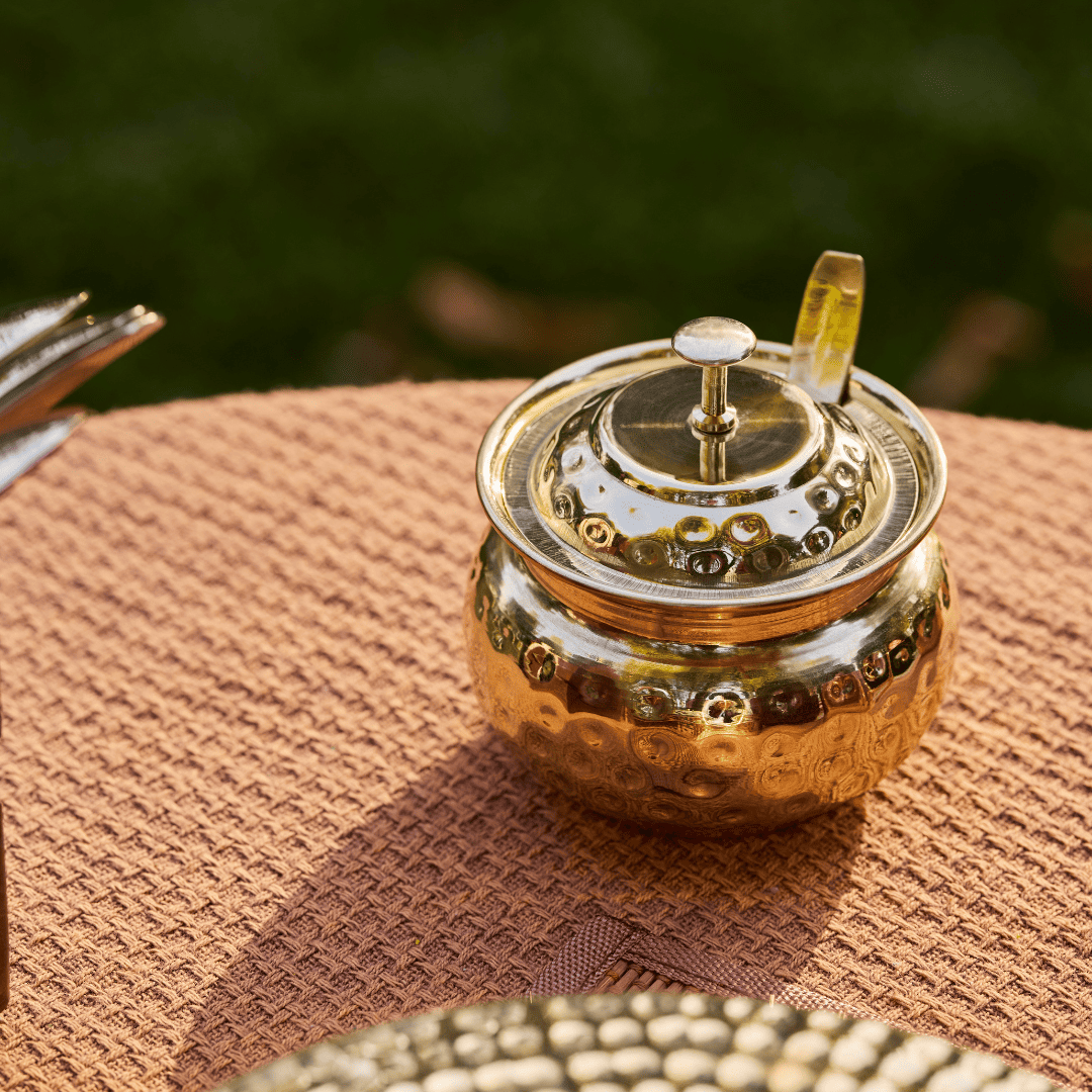 Brass Dosa Tawa with Insulated handles And Brass Ghee Pot Combo