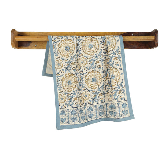 Bloom River - Set of 2. Hand Block Printed Kitchen Towels - Cotton - Fair Trade - Artisan Made