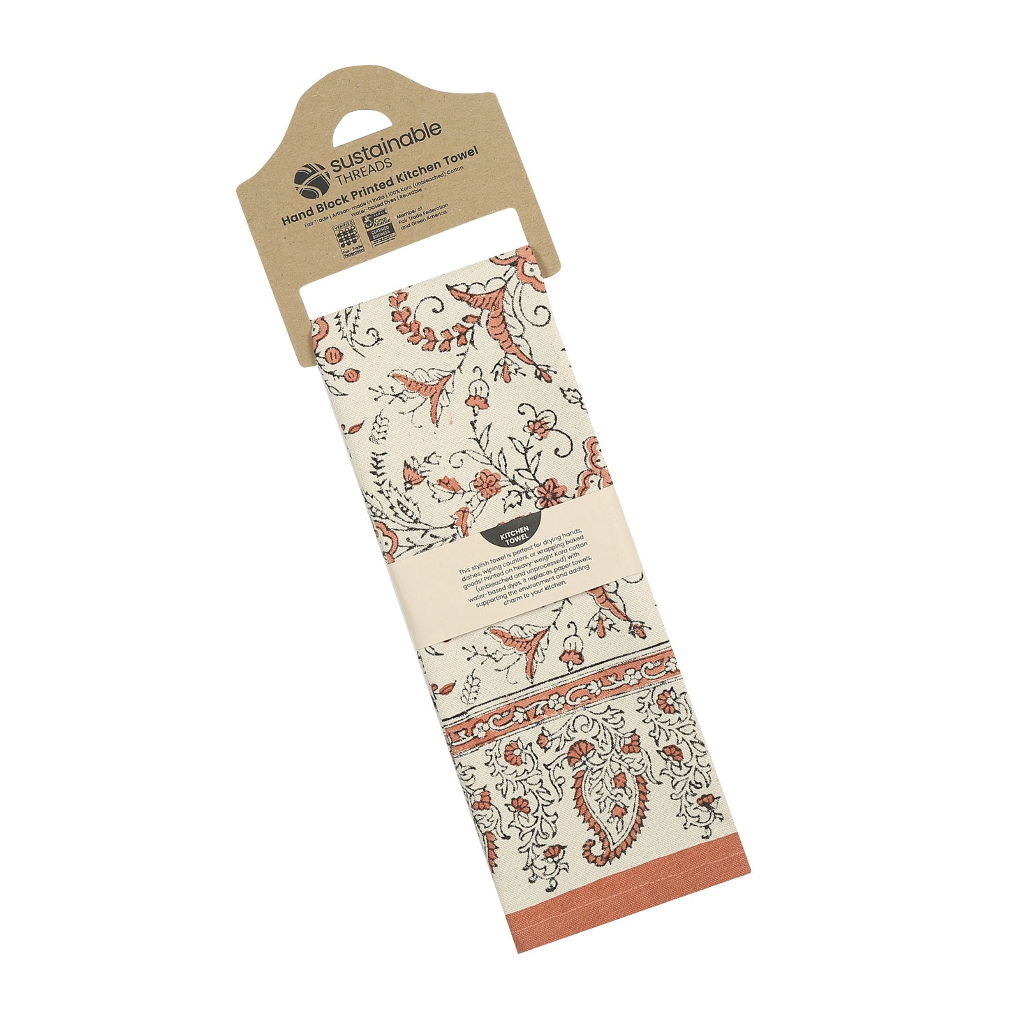 Bloom River - Set of 2. Hand Block Printed Kitchen Towels - Cotton - Fair Trade - Artisan Made