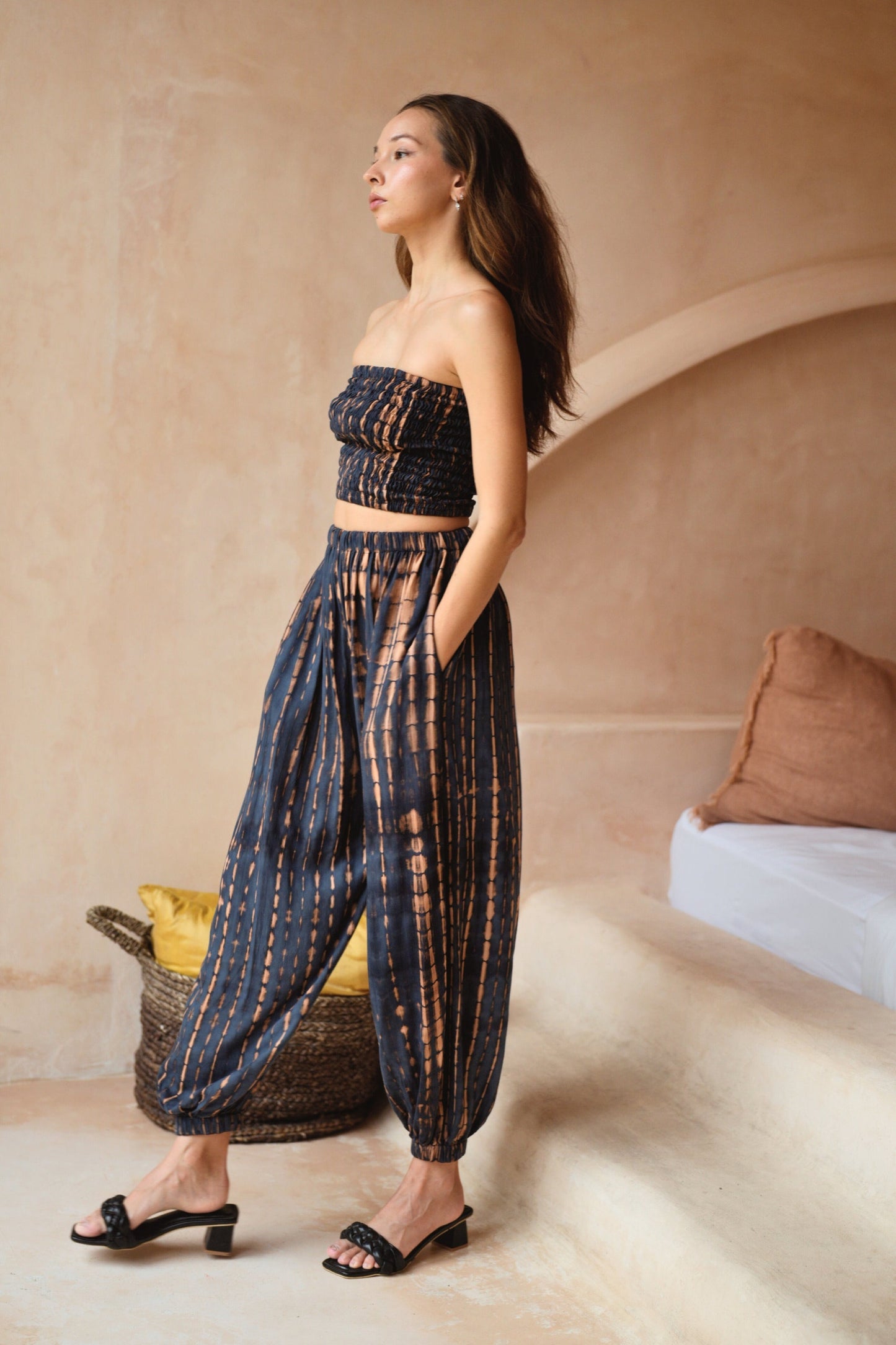 Jane Balloon Pants With Matching Tube Top Set in Deep Sea Blue