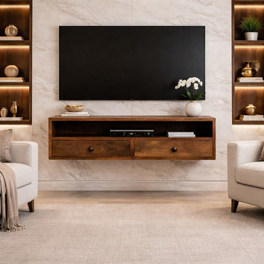 Solid Wood Amber Open Media Unit