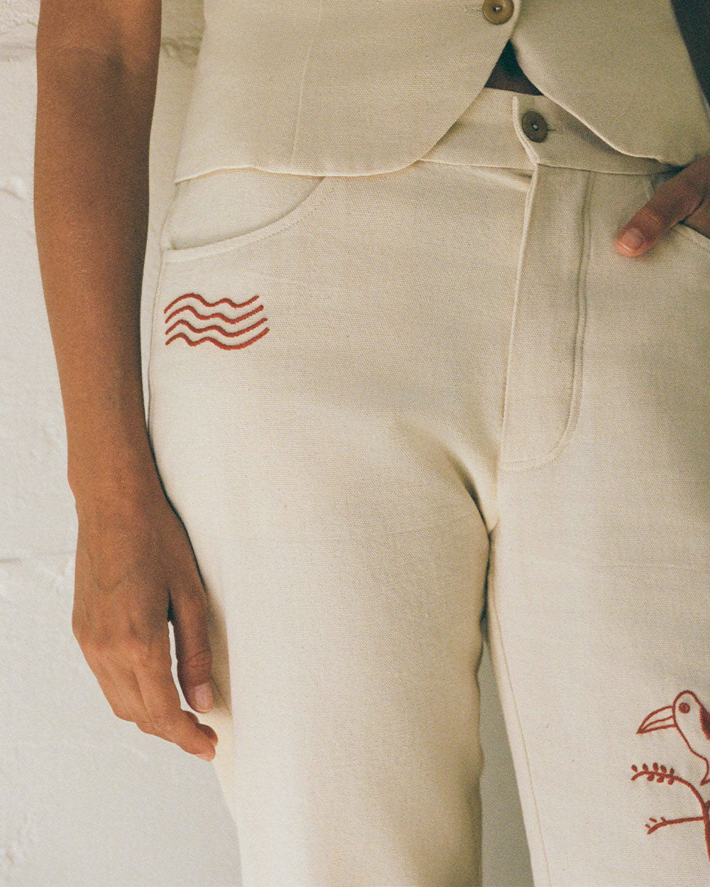 Ave del Rio | Hand-Embroidered Pants in Cotton