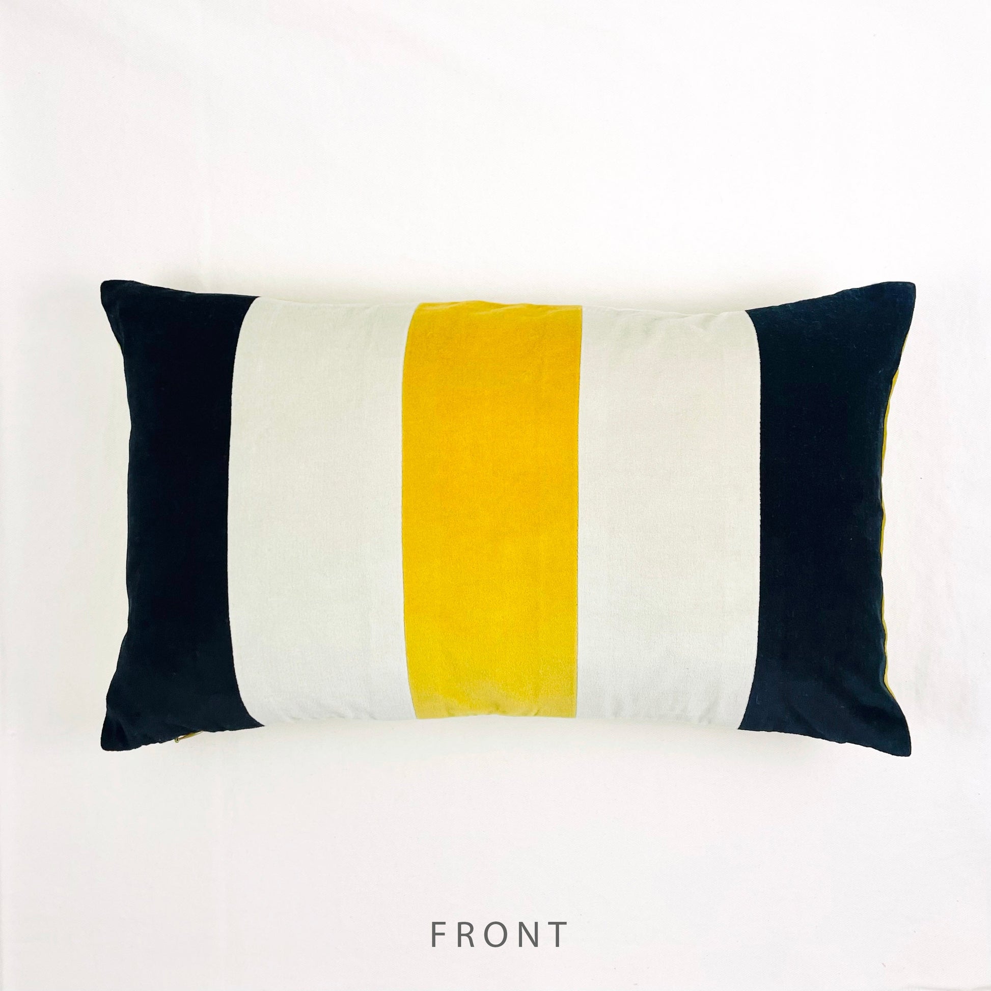 COTTON VELVET LUMBAR PILLOW COVER - Rugby Stripe in B&W