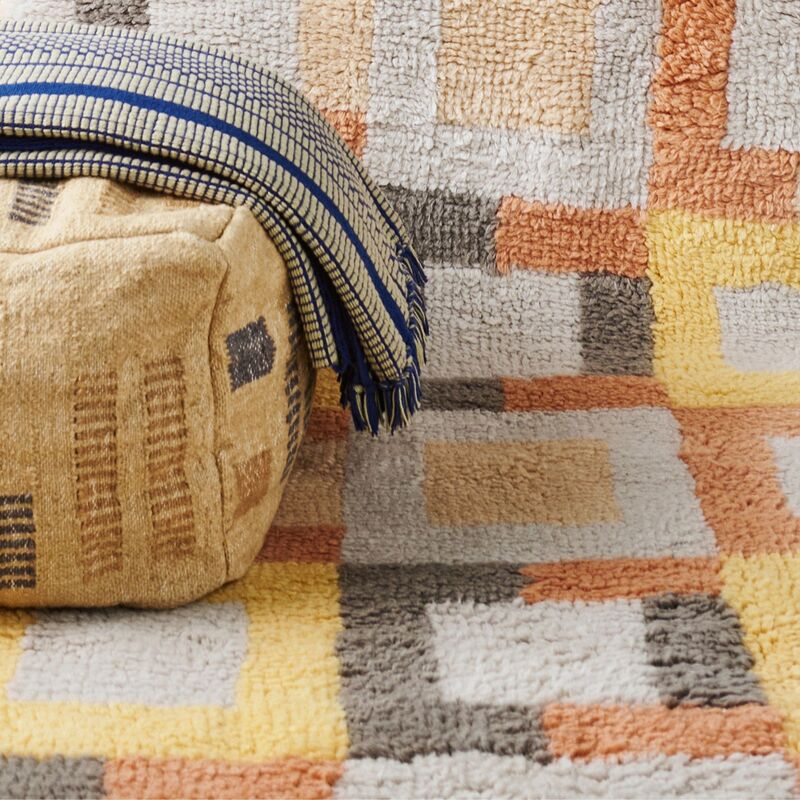 Shale Geometric Pattern Plush New Zealand Merino Hand-Knotted Rug In Warm Hues