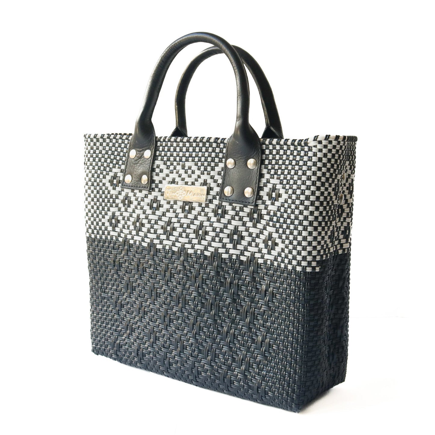 Tin Marin Black Large Woven Crossbody Bag - Black Leather