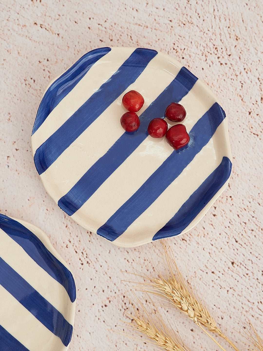 Ceramic Blue stripe plate, 6.3x6.3 Inches (Set of 4 )