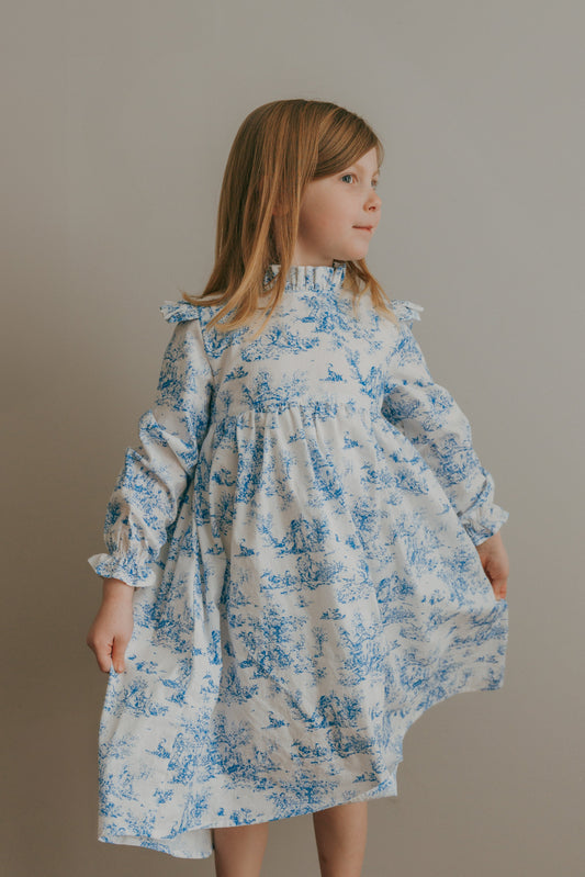 Aoki Dress-Blue Toile | Long Sleeve