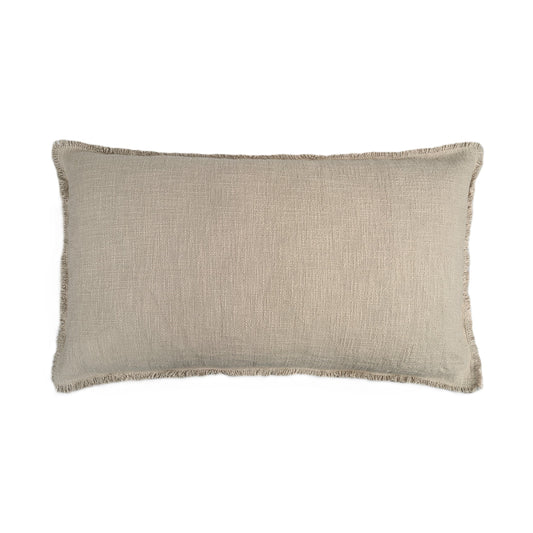 Organic Chic washed textured cotton solid lumbar pillow cover with frayed edges