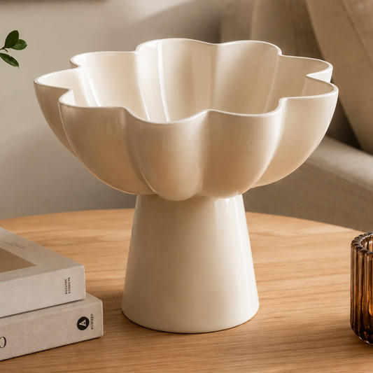 White Pedestal Aluminum Bowl | Modern Sculptural Décor