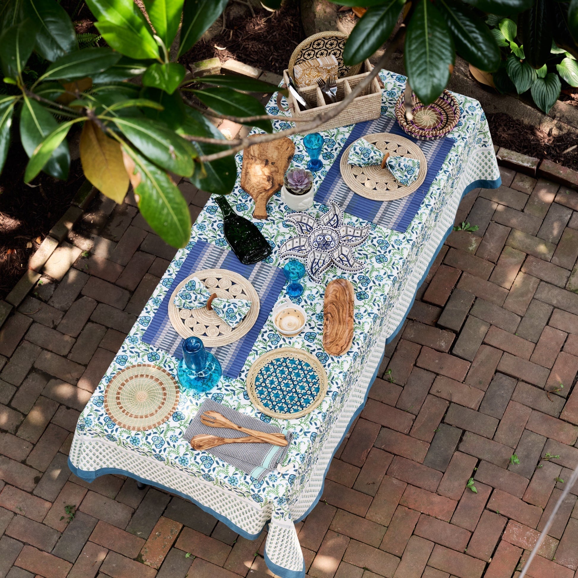 Sharan Floral Block Print Tablecloth