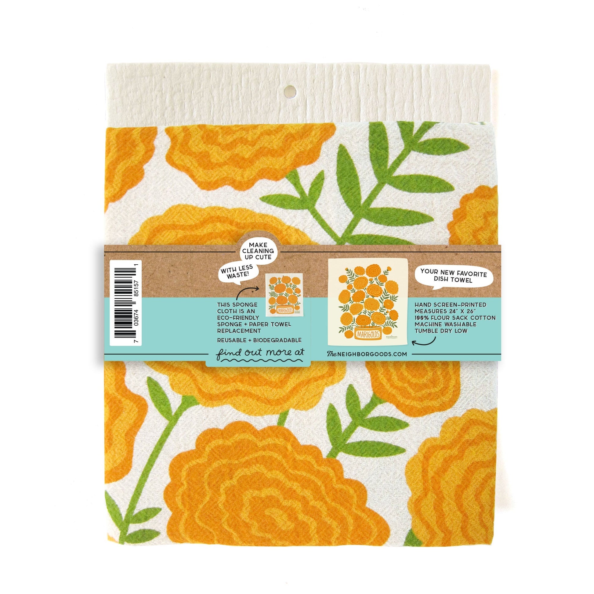 Marigolds Dish Towel + Sponge Cloth Gift Set
