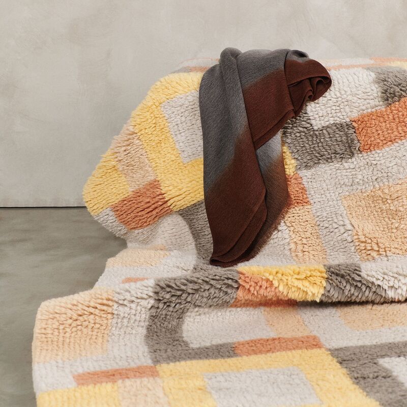 Shale Geometric Pattern Plush New Zealand Merino Hand-Knotted Rug In Warm Hues