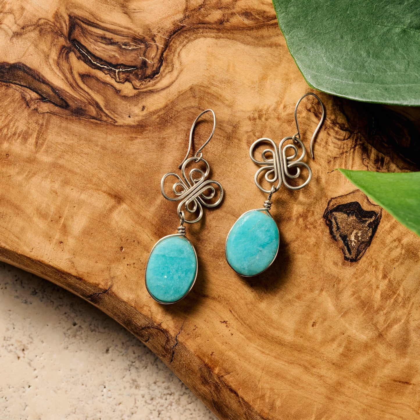 Trebol Amazonite Dangle Earrings
