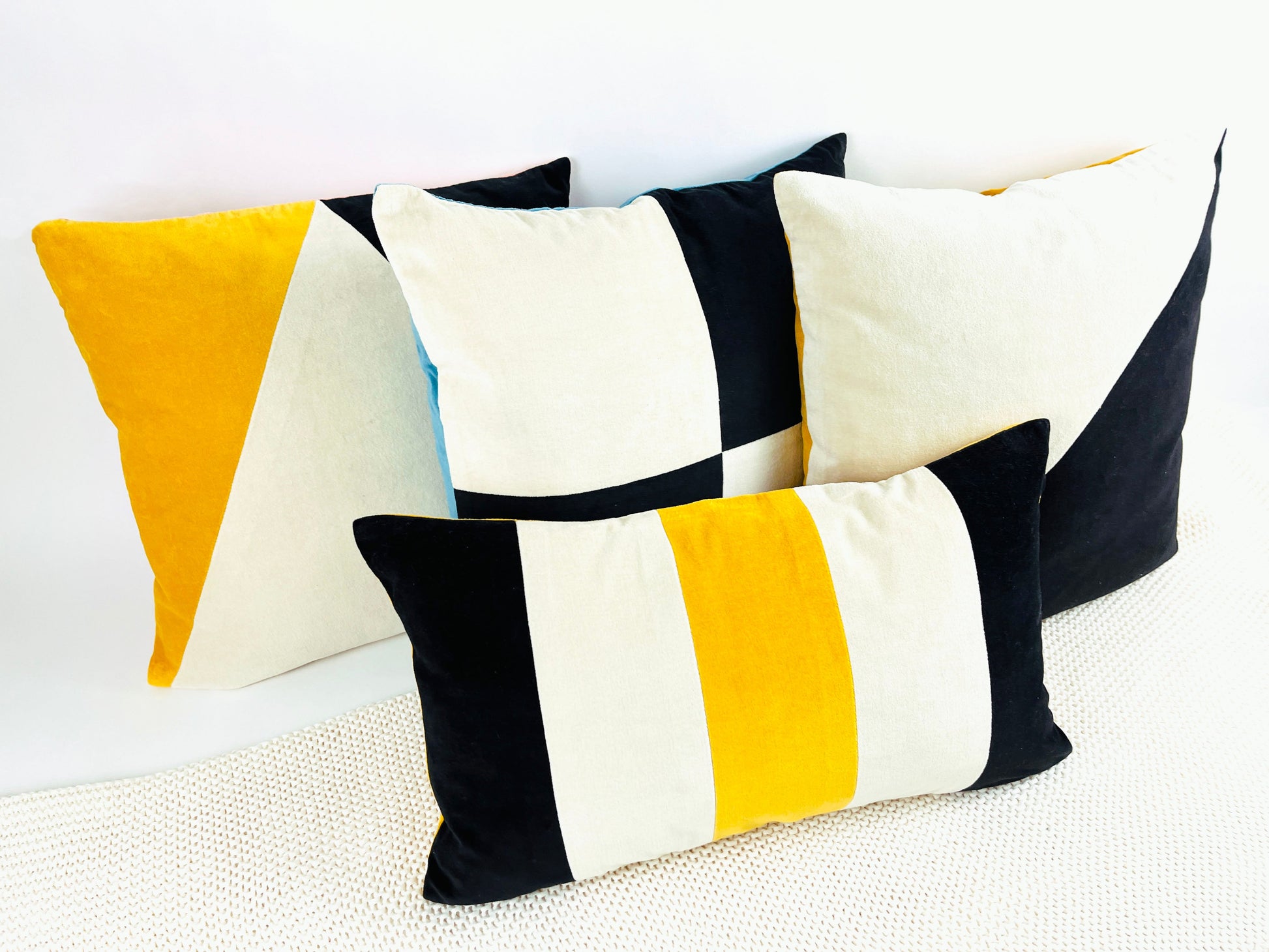 COTTON VELVET PILLOW COVER - B&W CHECKERBOARD