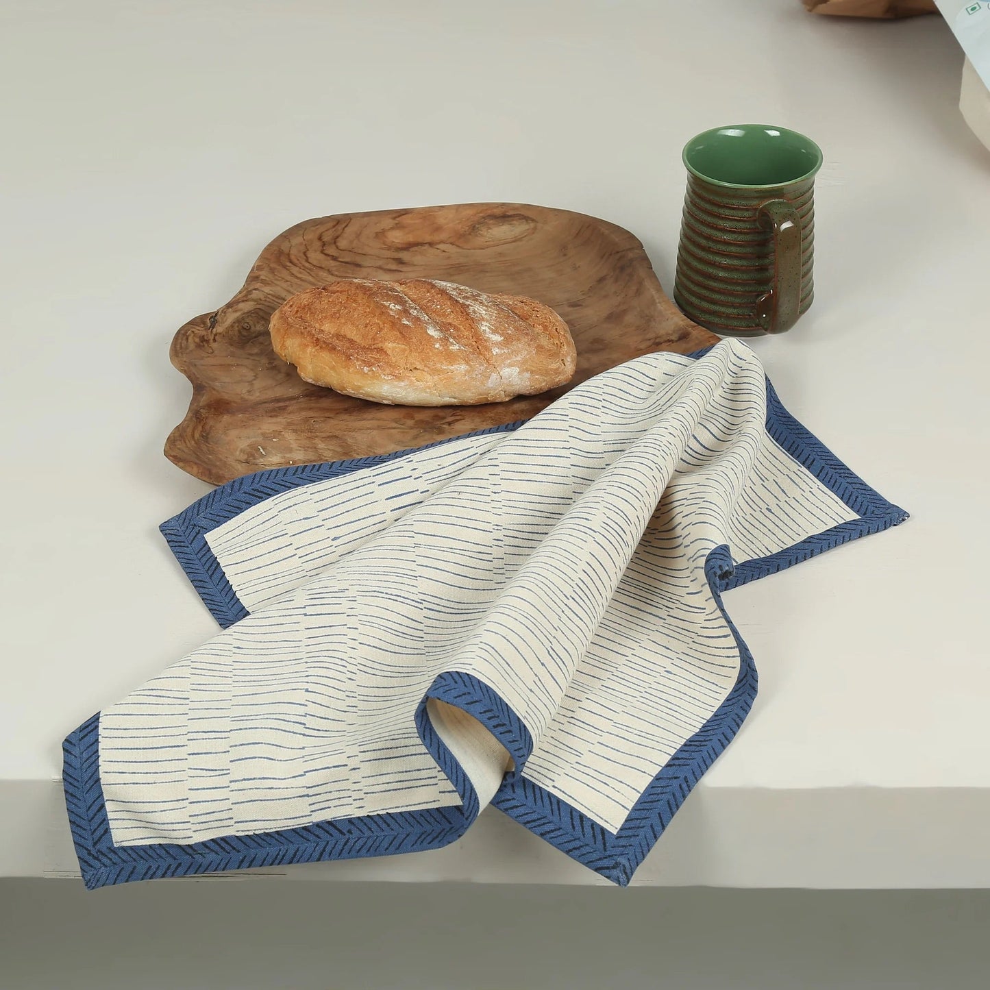 TEA BREAK – Set of 2 Hand Block Printed Kitchen Towels – Kora Cotton – Fair Trade – Artisan Made
