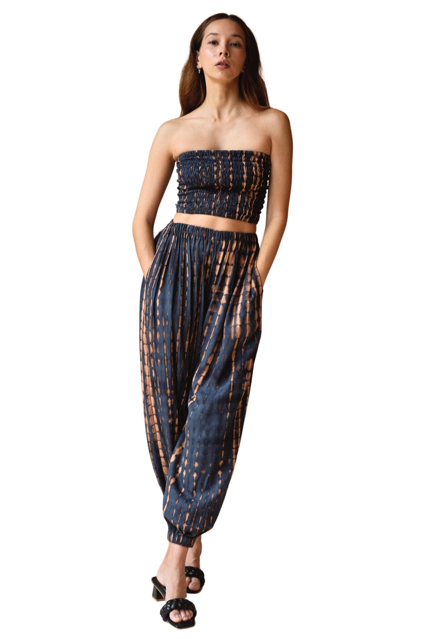 Jane Balloon Pants With Matching Tube Top Set in Deep Sea Blue