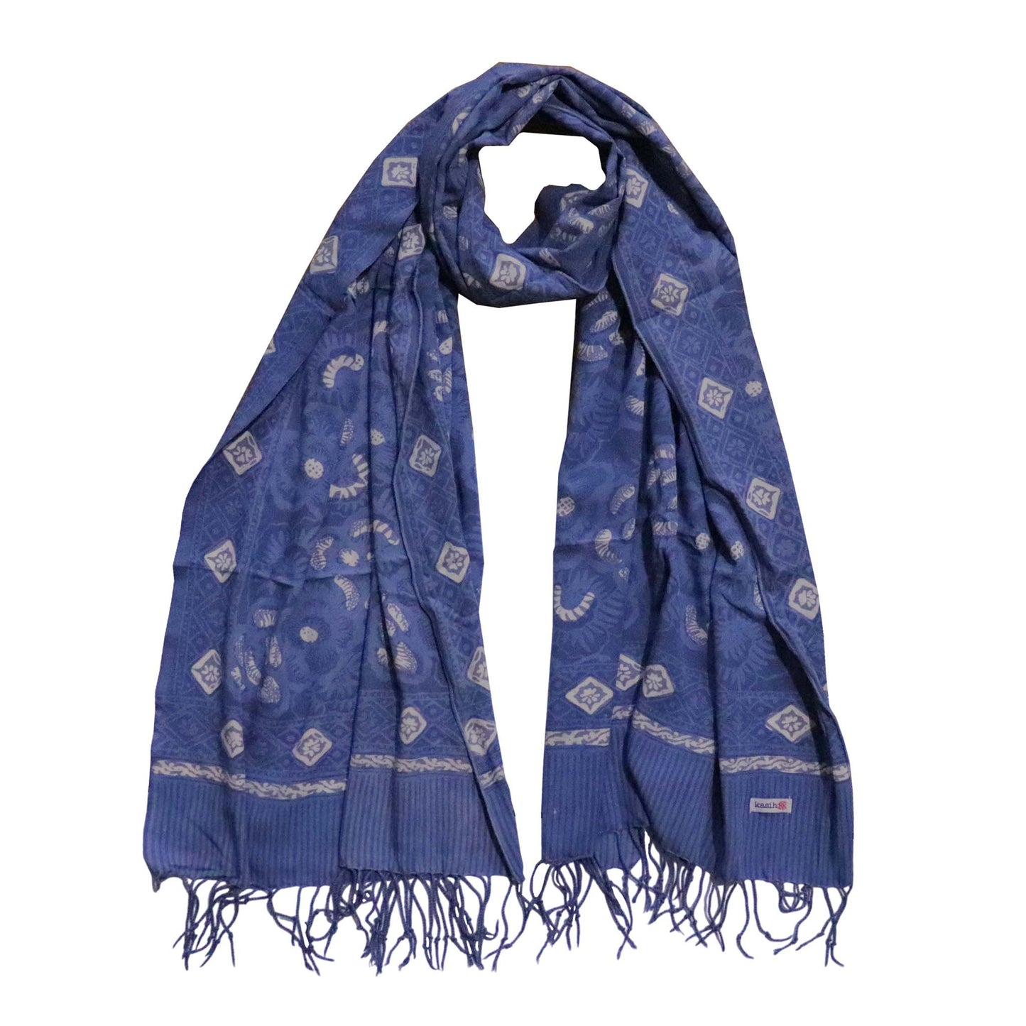 Hand Dyed Batik Scarf - Soft Cotton, Blue Roses, White, Floral, Flower