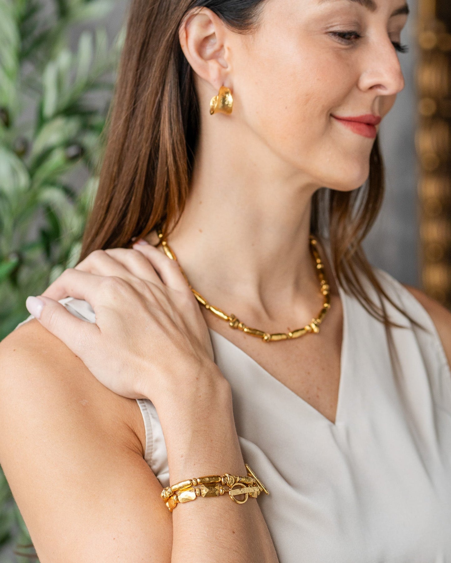 Gold Organic Bead Necklace
