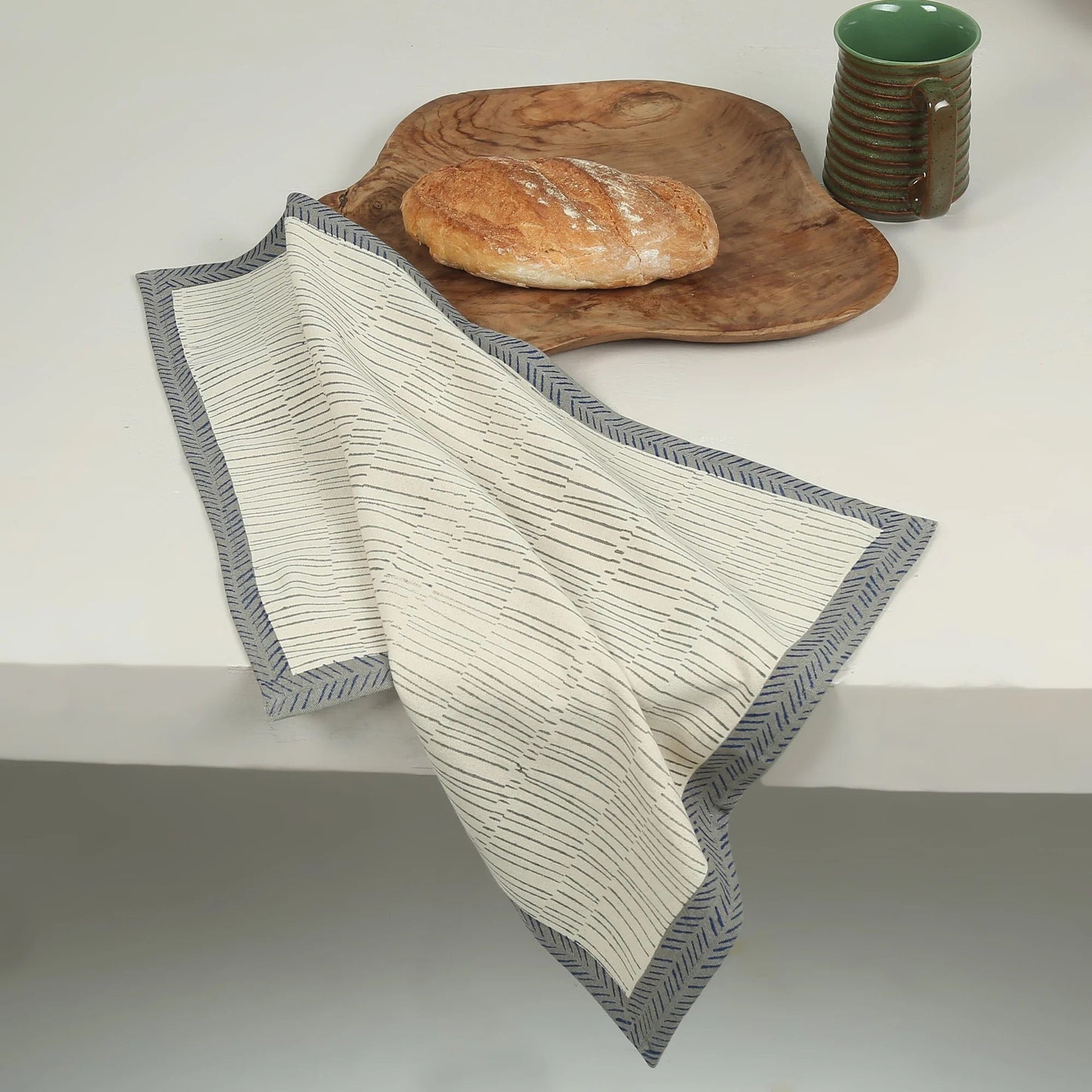 TEA BREAK – Set of 2 Hand Block Printed Kitchen Towels – Kora Cotton – Fair Trade – Artisan Made