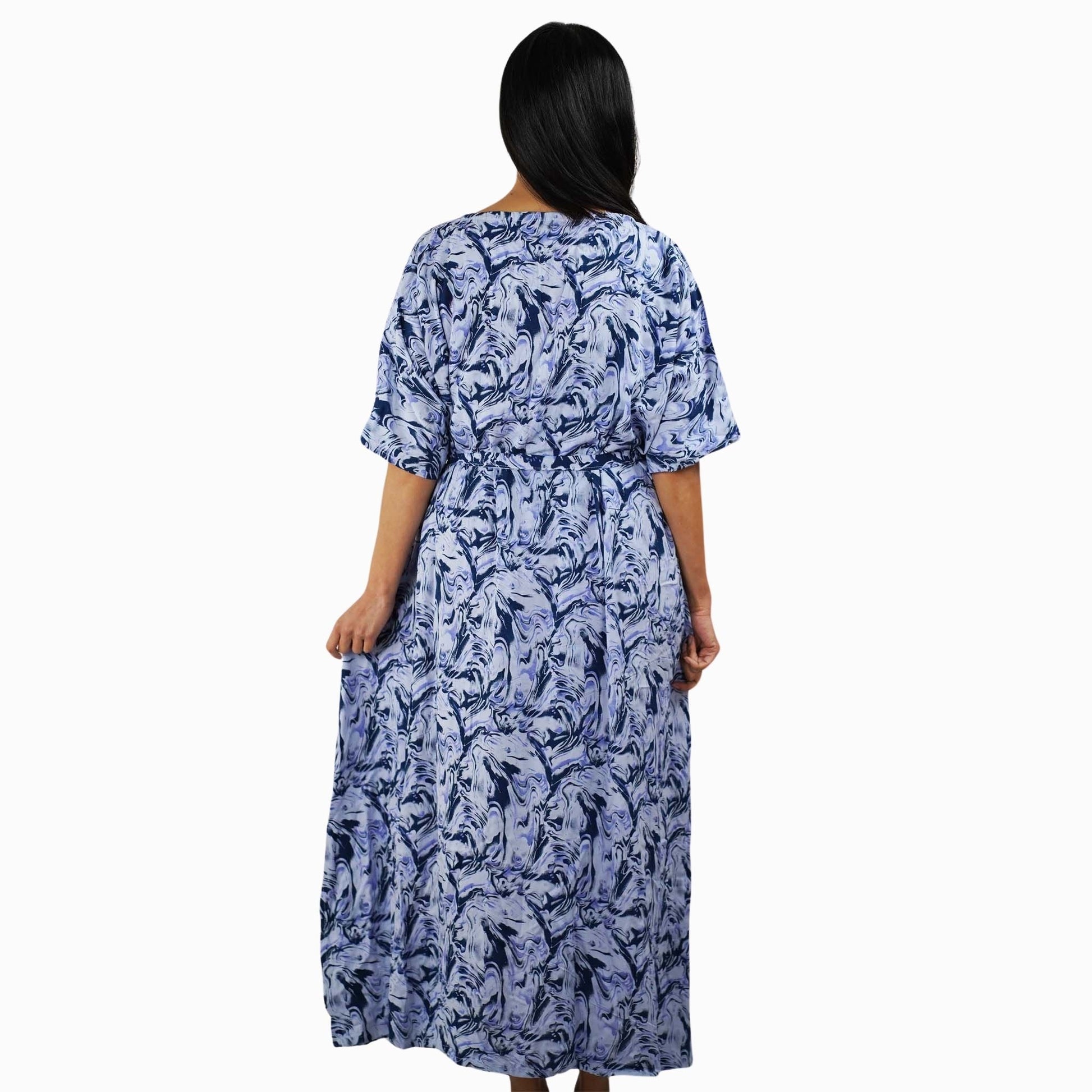 Kaftan Dress Rayon Blue Marble Lightweight