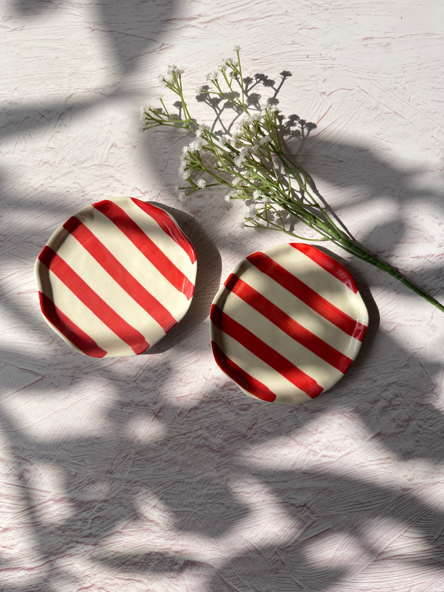 Ceramic Red stripe plate, 6.3x6.3 Inches ( Set of 2 )
