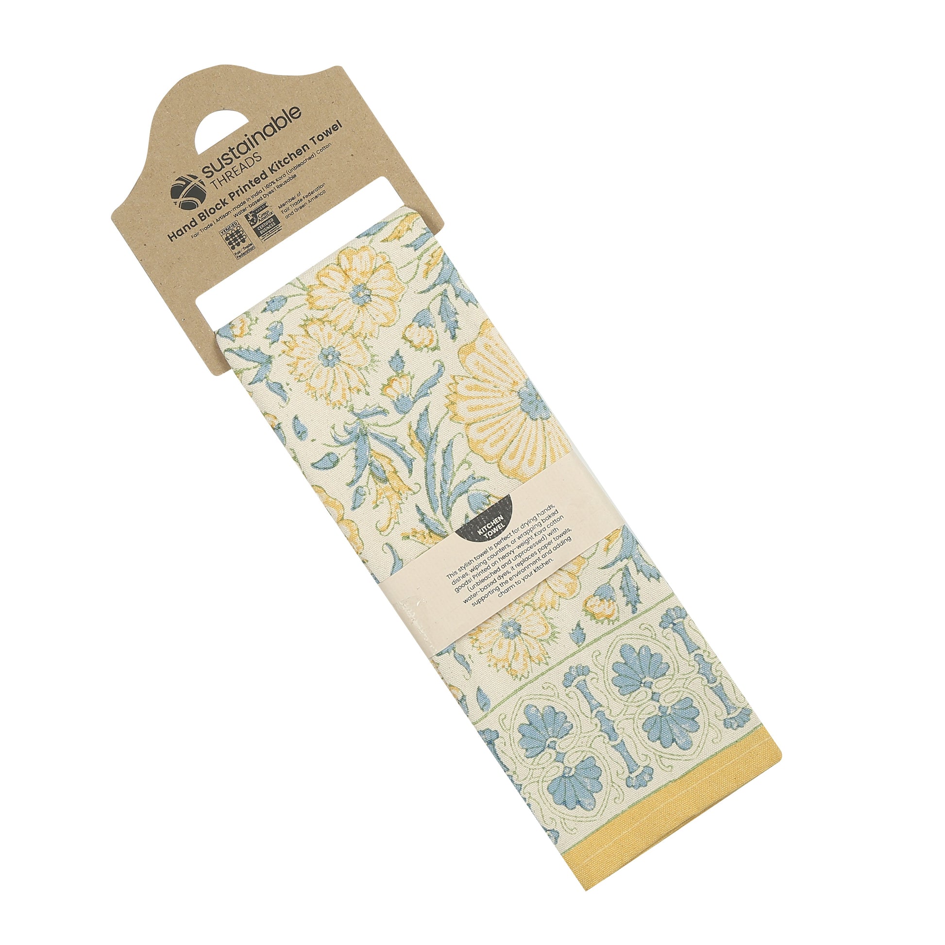 Bloom River - Set of 2. Hand Block Printed Kitchen Towels - Cotton - Fair Trade - Artisan Made