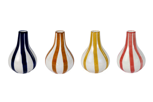 Ceramic Stripe  bud vase, Red -  3.5 x 3.5 x 4.75 Inches ( Set of 2 )