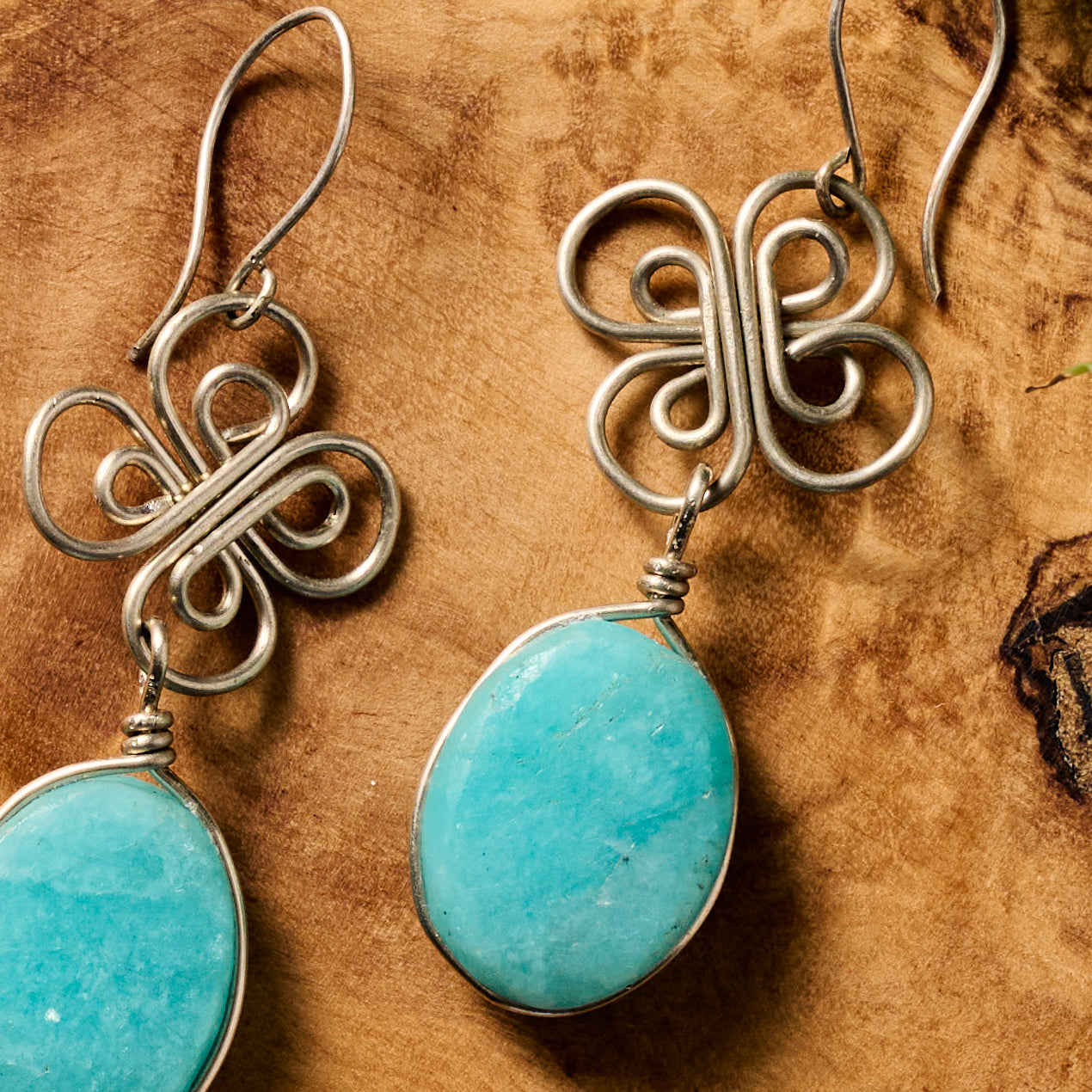 Trebol Amazonite Dangle Earrings