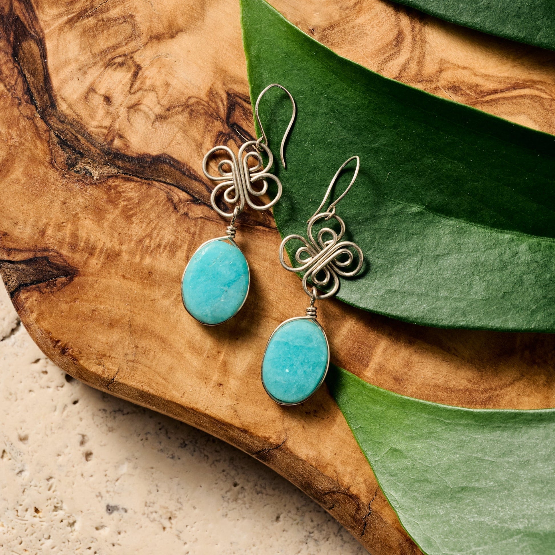 Trebol Amazonite Dangle Earrings