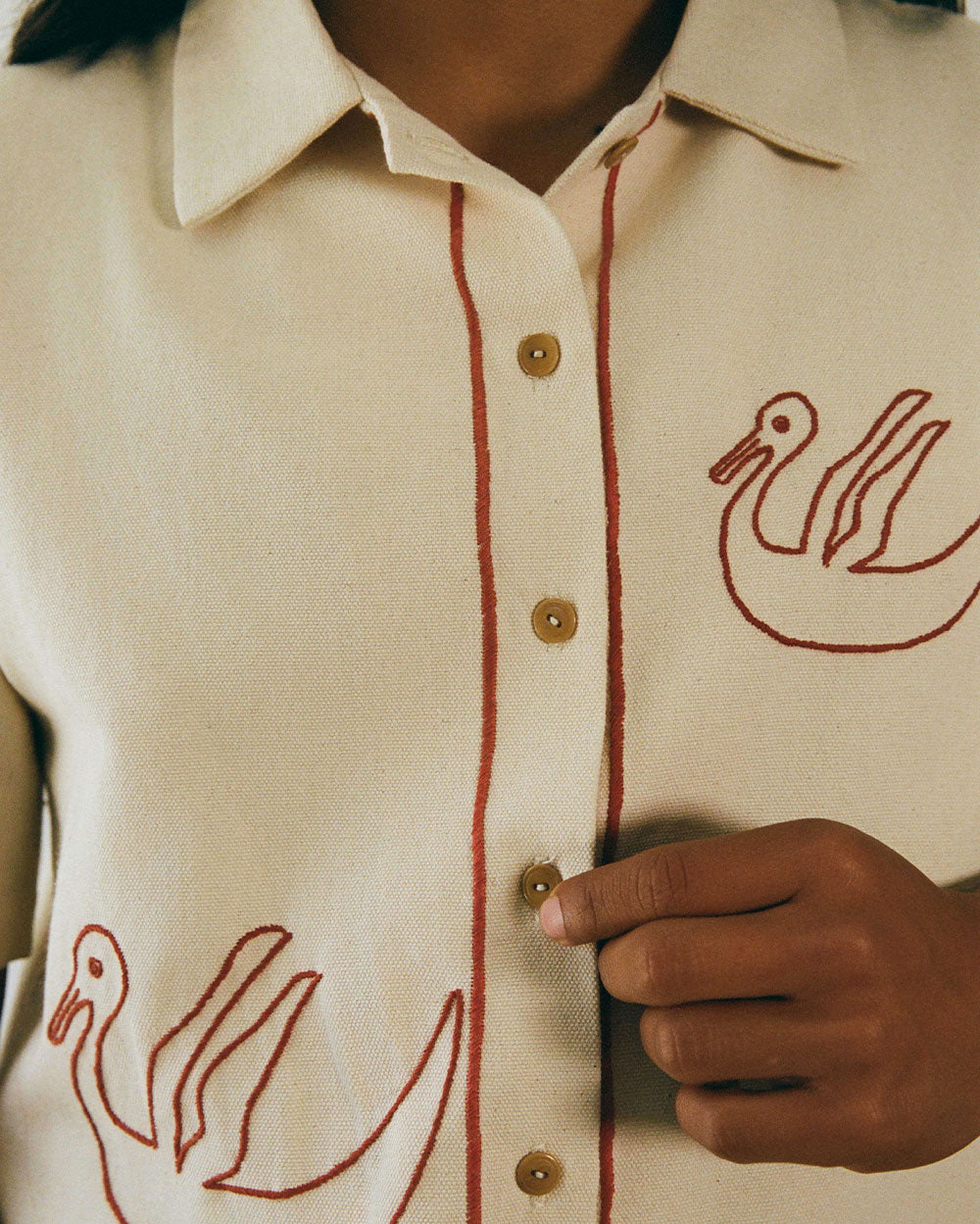 Tres Patos | Hand-Embroidered Cotton Cabana Duck Shirt