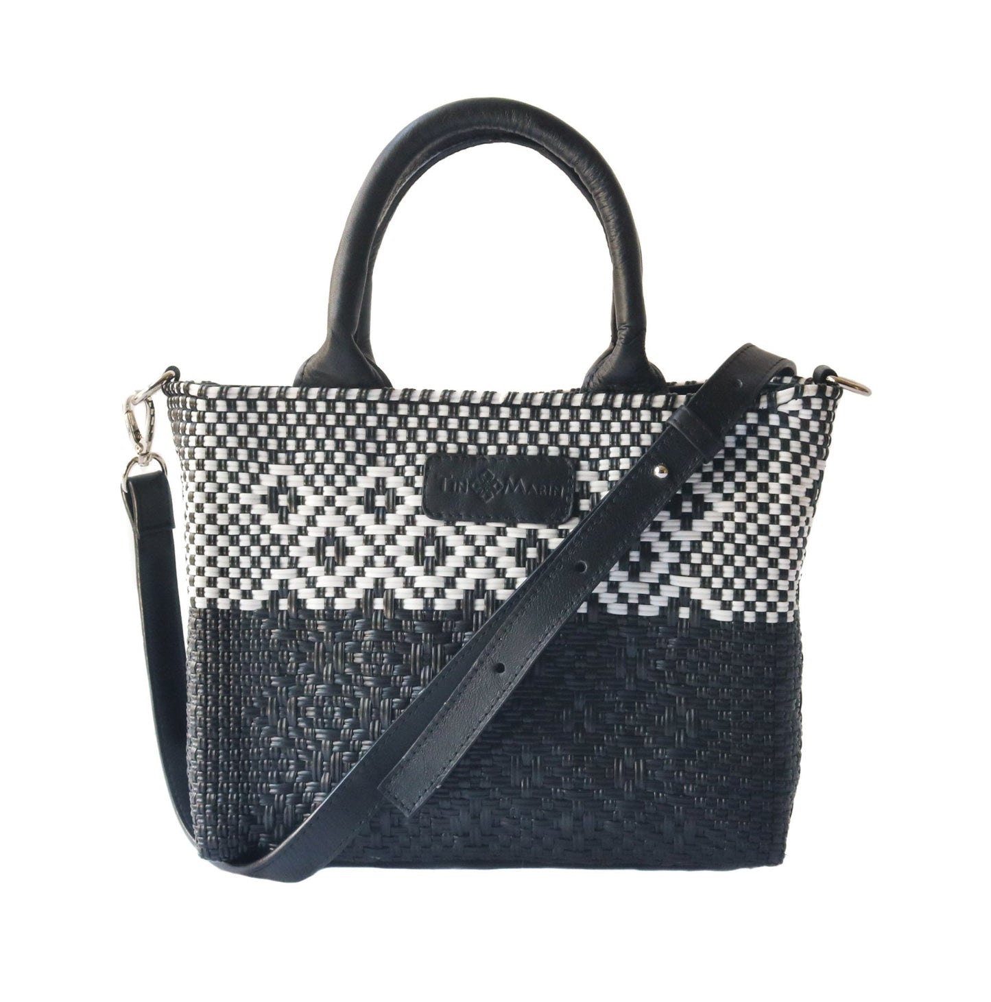 Tin Marin Small Woven Crossbody - Black Leather
