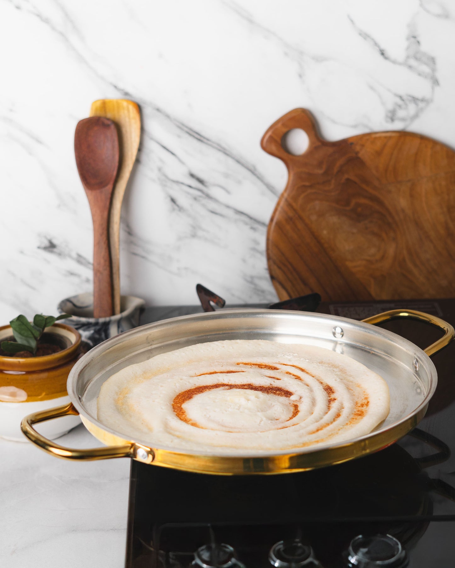 Brass Dosa Tawa with Insulated handles And Brass Ghee Pot Combo