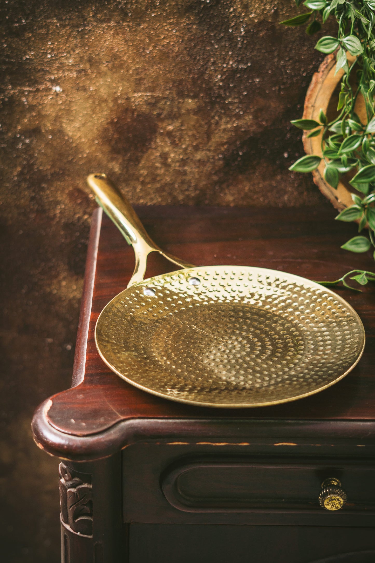 Brass Essentials Combo Set (Brass Roti Tawa with Insulated handle, Brass Ghee Pot, Brass Kadhai with Insulated handles & Glass lid)